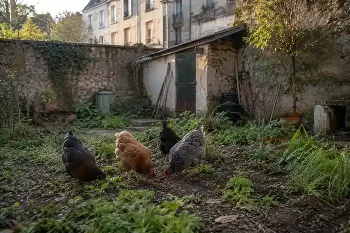 Poule die gratte uErde sèche und poussiéreuse
