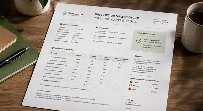 Rapport premium d’analyse de sol PFAS sur bureau