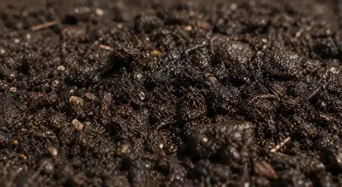 Très gros plan d’une terre de jardin humide sans pollution visible