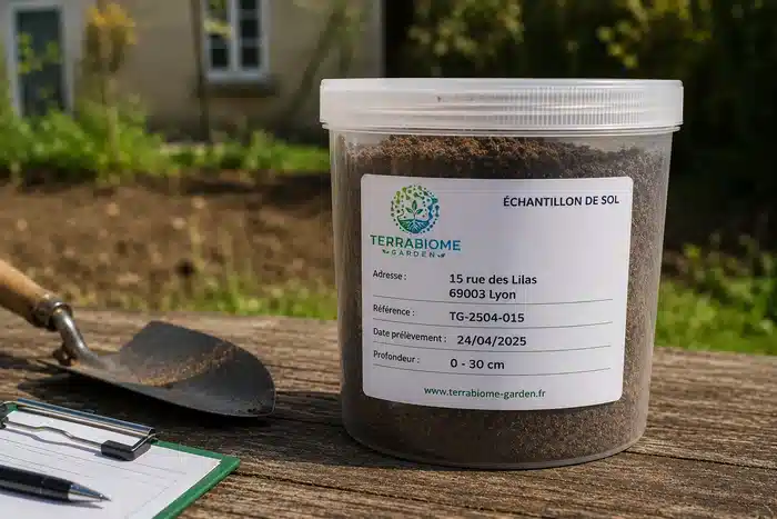 Échantillon de sol TerraBiome Garden prêt pour analyse