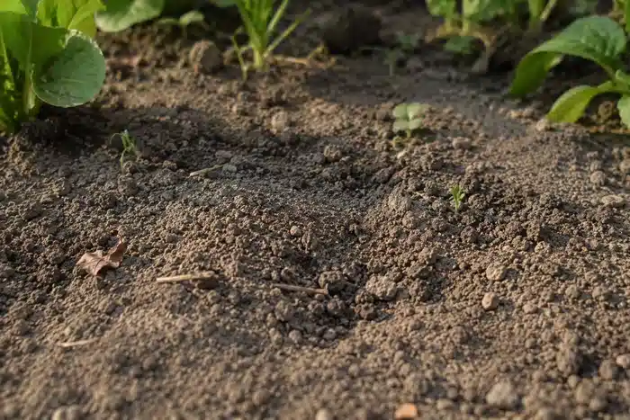 Terre sèche et poussiéreuse dans un potager